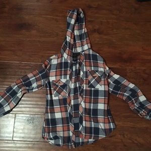 Polly & Esther plaid hoodie button down
